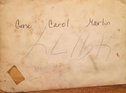 Back of picture of Marlin, Carol, Gene Domsten